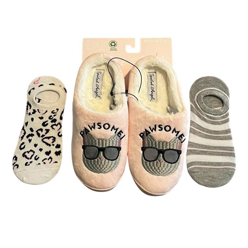 Spoiled Angel Slippers and Socks Set Womens Size Medium Pink